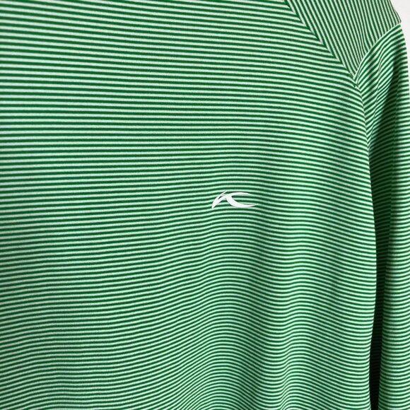 KJUS Polo‎ Shirt Mens L Performance Geometric Striped UPF 50+ Green Golf - Picture 8 of 9
